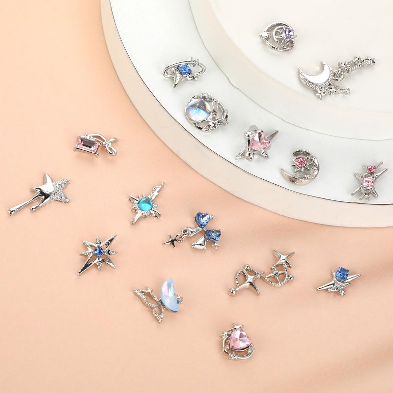 Dimeho 16 Pcs Moon Star Crystal Nail Art Charms 3D Nail Charms for Acrylic Nails Luxury Alloy Rhinestone Nail Decoration Shiny Butterfly Nail Art Supplies Accessories for Women Manicure DIY Crafts - Image 3